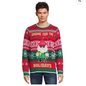 Holiday Time Men's Gnome Ugly Christmas Sweater with Long Sleeves